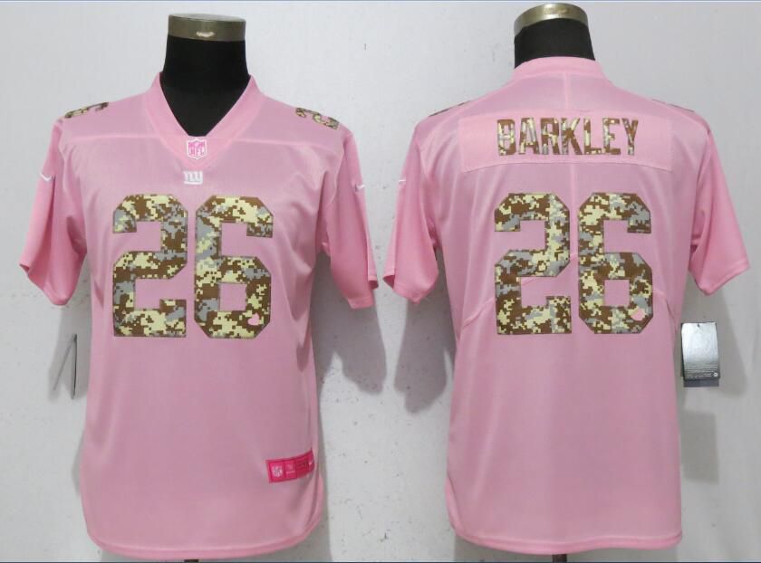Women New York Giants #26 Barkley Pink Camouflage font love pink Nike Vapor Untouchable Player NFL Jerseys->women nfl jersey->Women Jersey